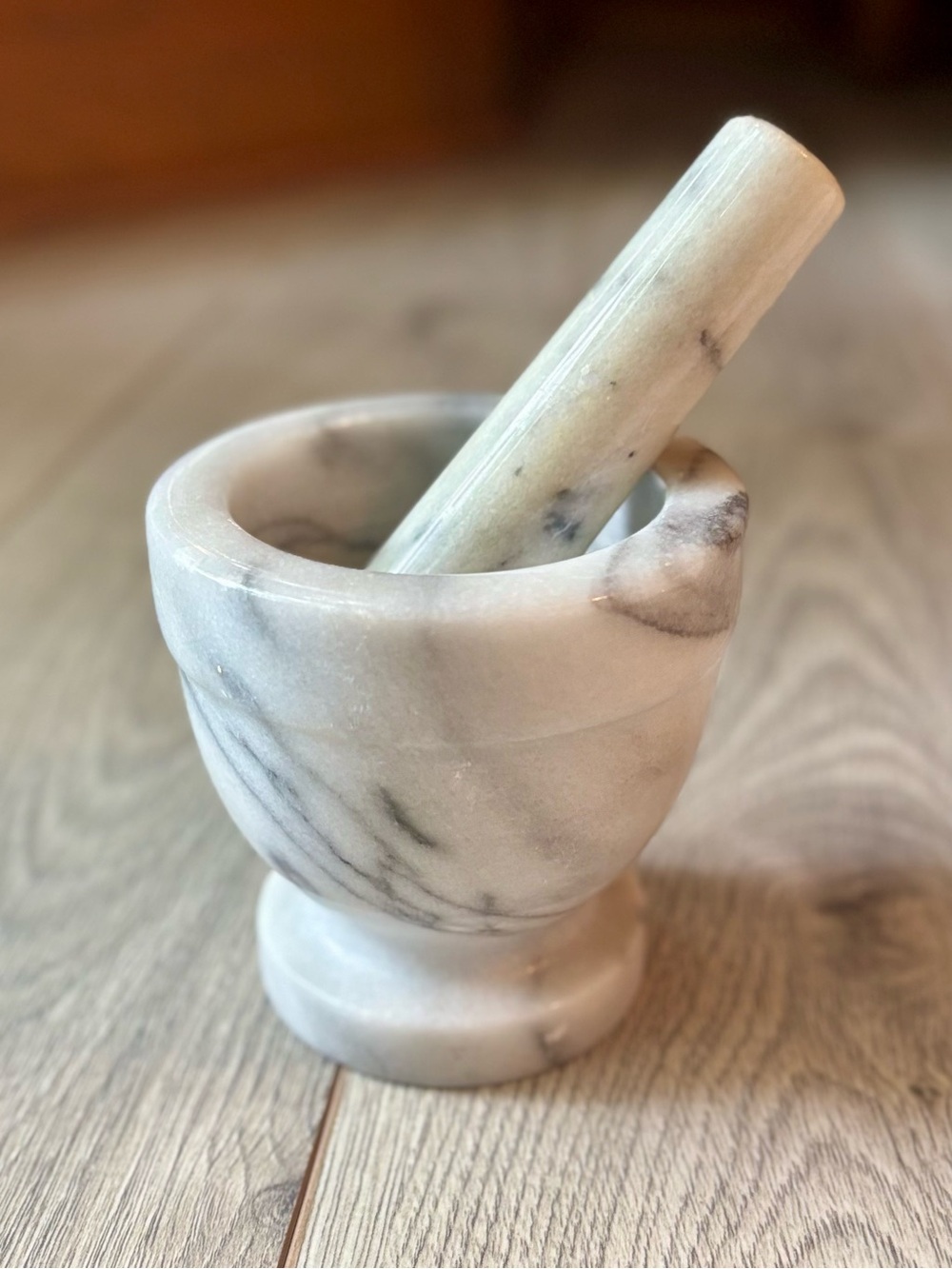 Marble Mortar & Pestle Set Marbled Easy Clean White Gray Kitchen Grinder